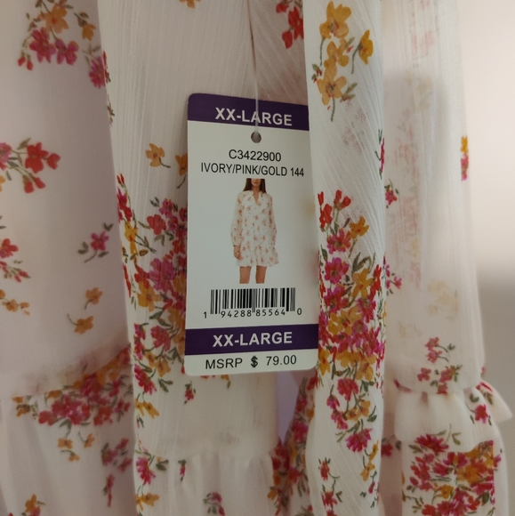 NWT Vince Camuto White Floral Long Sleeve Dress Size XXL - Picture 4 of 5